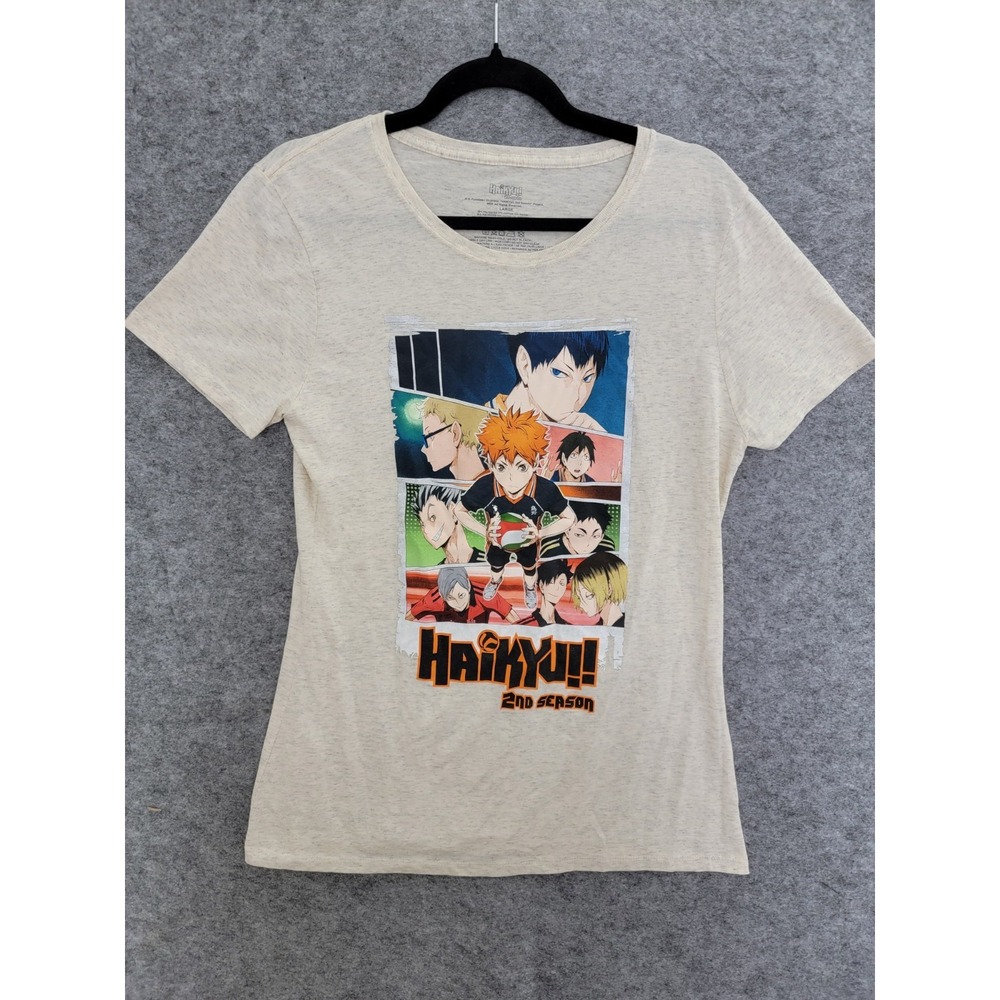 Haikyu T Shirt Girls Size L White Short Sleeve Casual Anime Tee Volleyball Youth